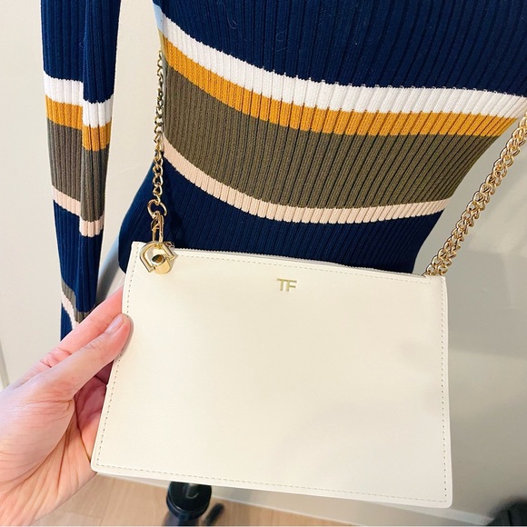 Tom Ford White Leather Clutch/Crossbody Bag‎ with Gold Adjustable Chain - Picture 6 of 6